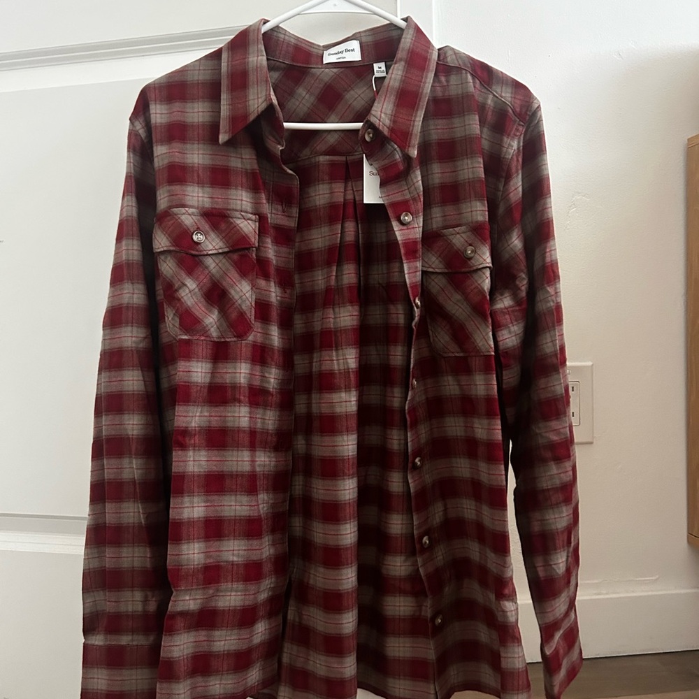 Aritzia Burgundy Plaid Casual Shirt